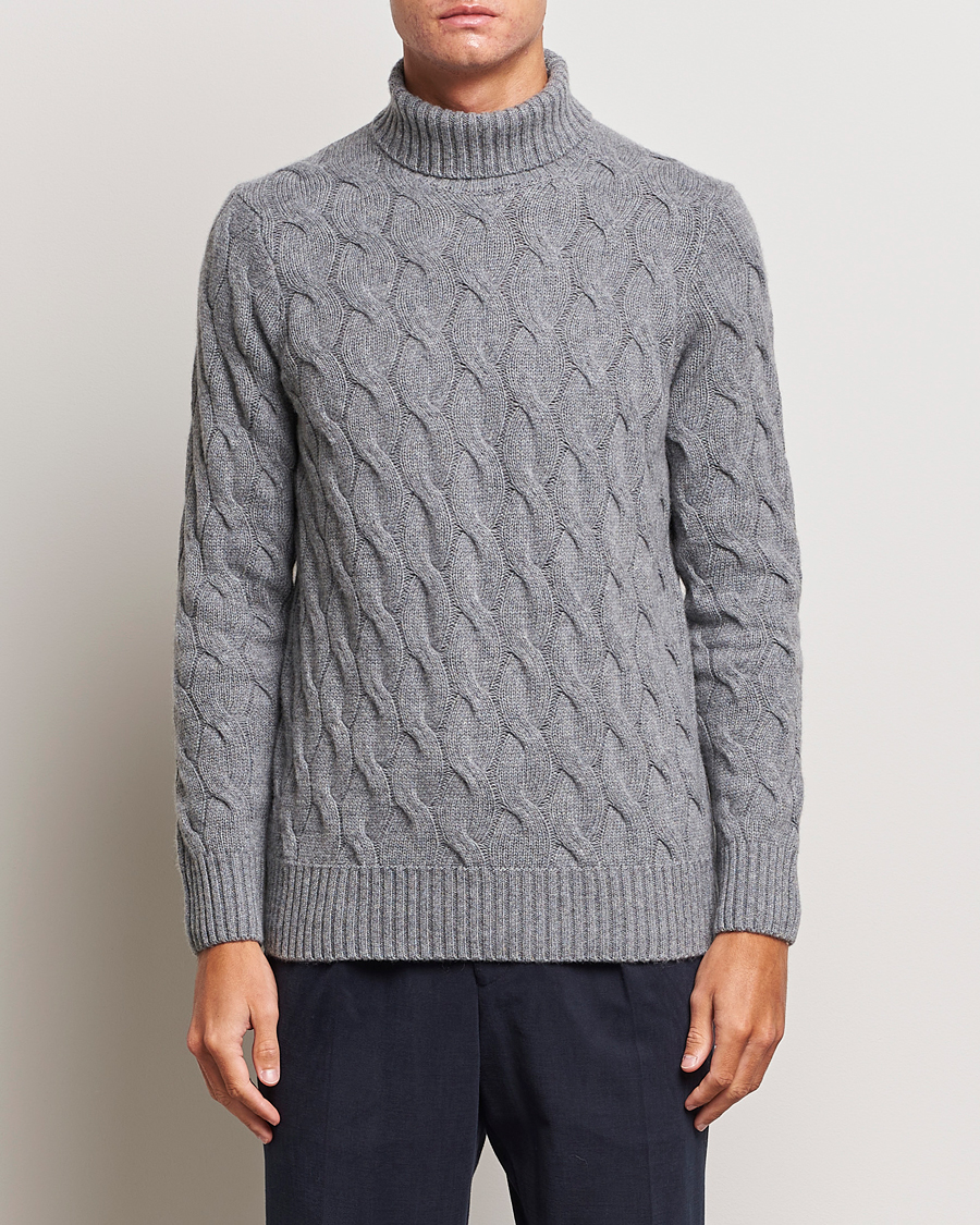 Herren | Pullover | Oscar Jacobson | Seth Heavy Knitted Wool/Cashmere Cable Rollneck Grey