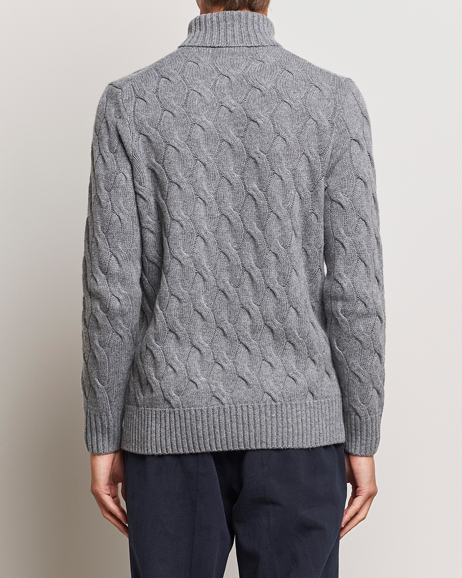 Herren | Pullover | Oscar Jacobson | Seth Heavy Knitted Wool/Cashmere Cable Rollneck Grey