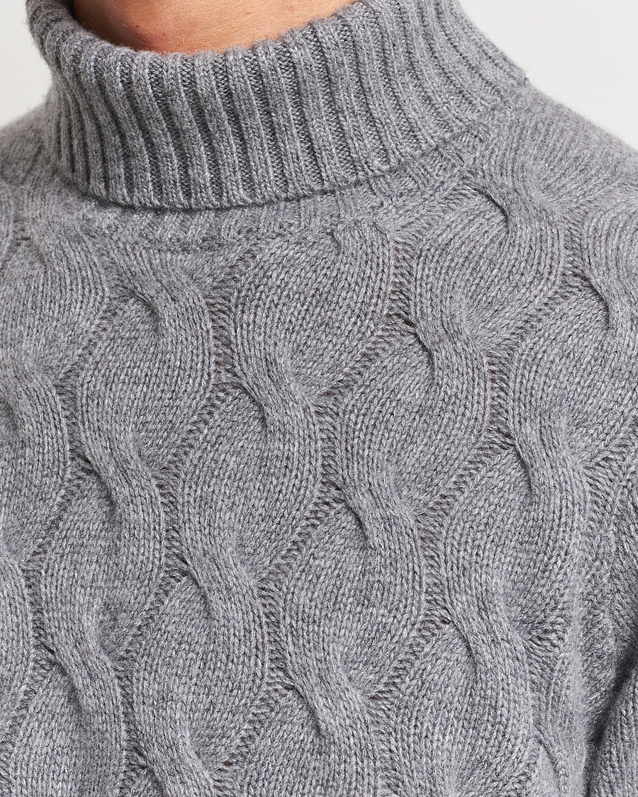 Herren | Pullover | Oscar Jacobson | Seth Heavy Knitted Wool/Cashmere Cable Rollneck Grey