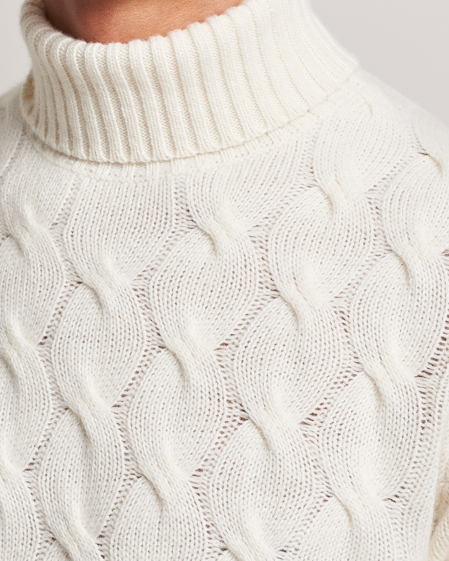 Herren | Pullover | Oscar Jacobson | Seth Heavy Knitted Wool/Cashmere Cable Rollneck White
