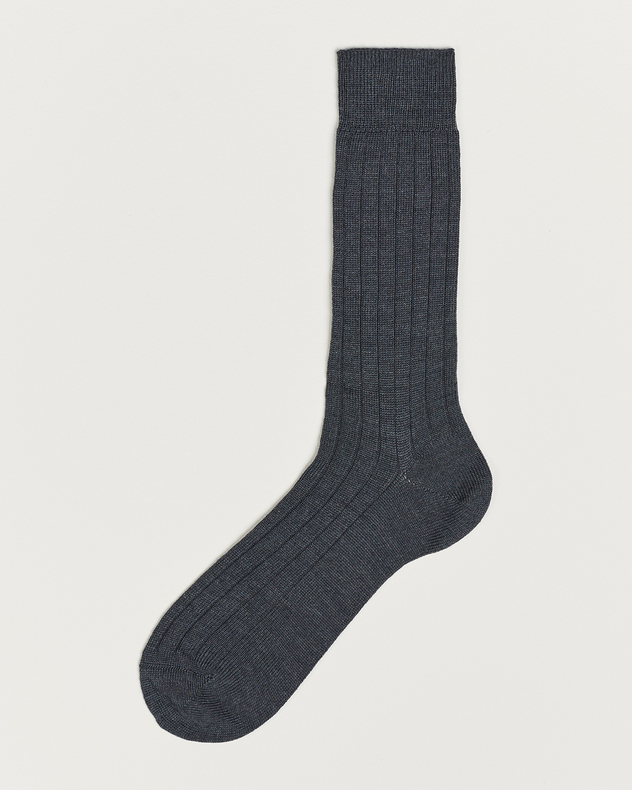 Herren | Unterwäsche | Bresciani | Wool/Nylon Heavy Ribbed Socks Grey Melange