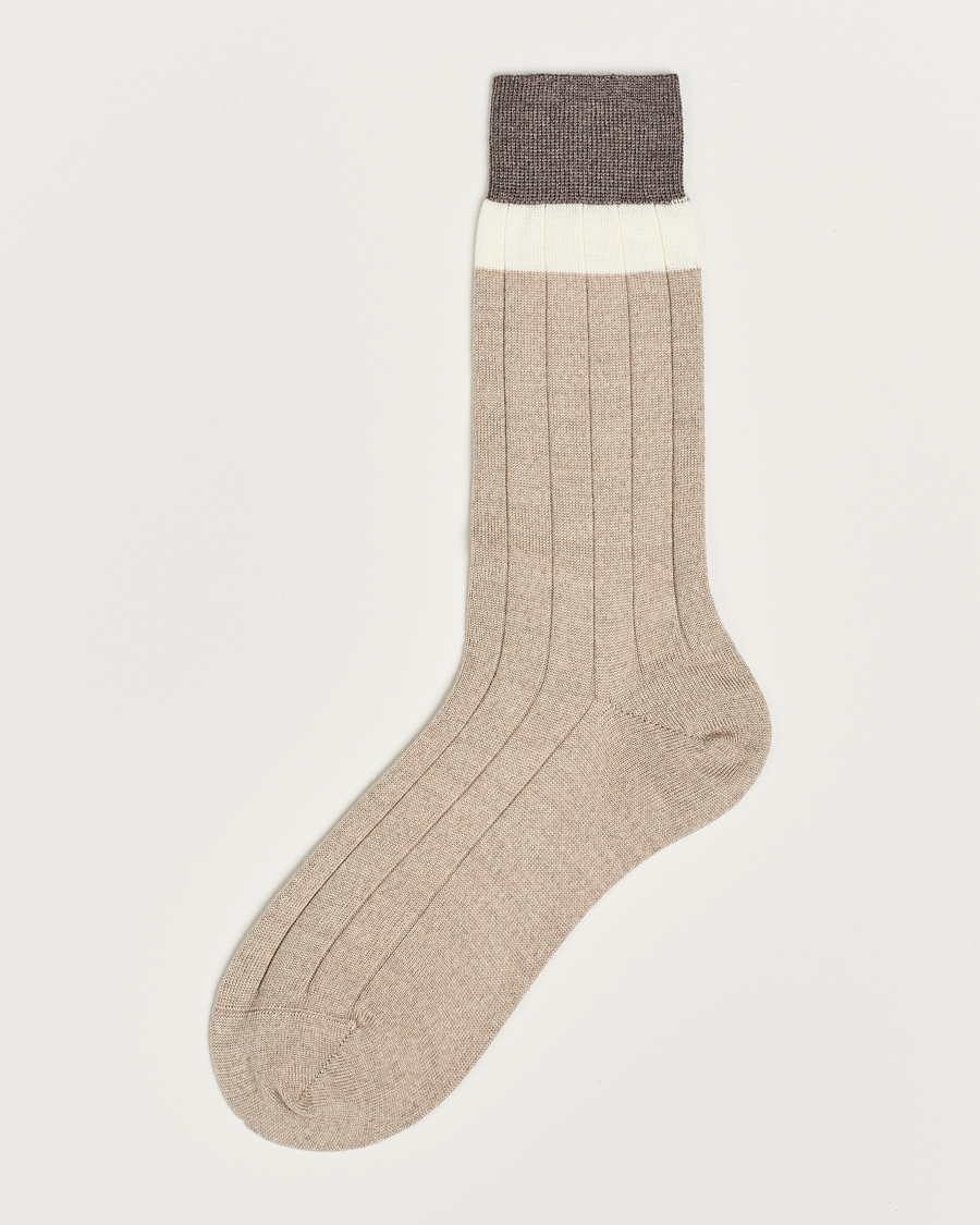 Herren | Unterwäsche | Bresciani | Wide Ribbed Block Stripe Wool Socks Biege