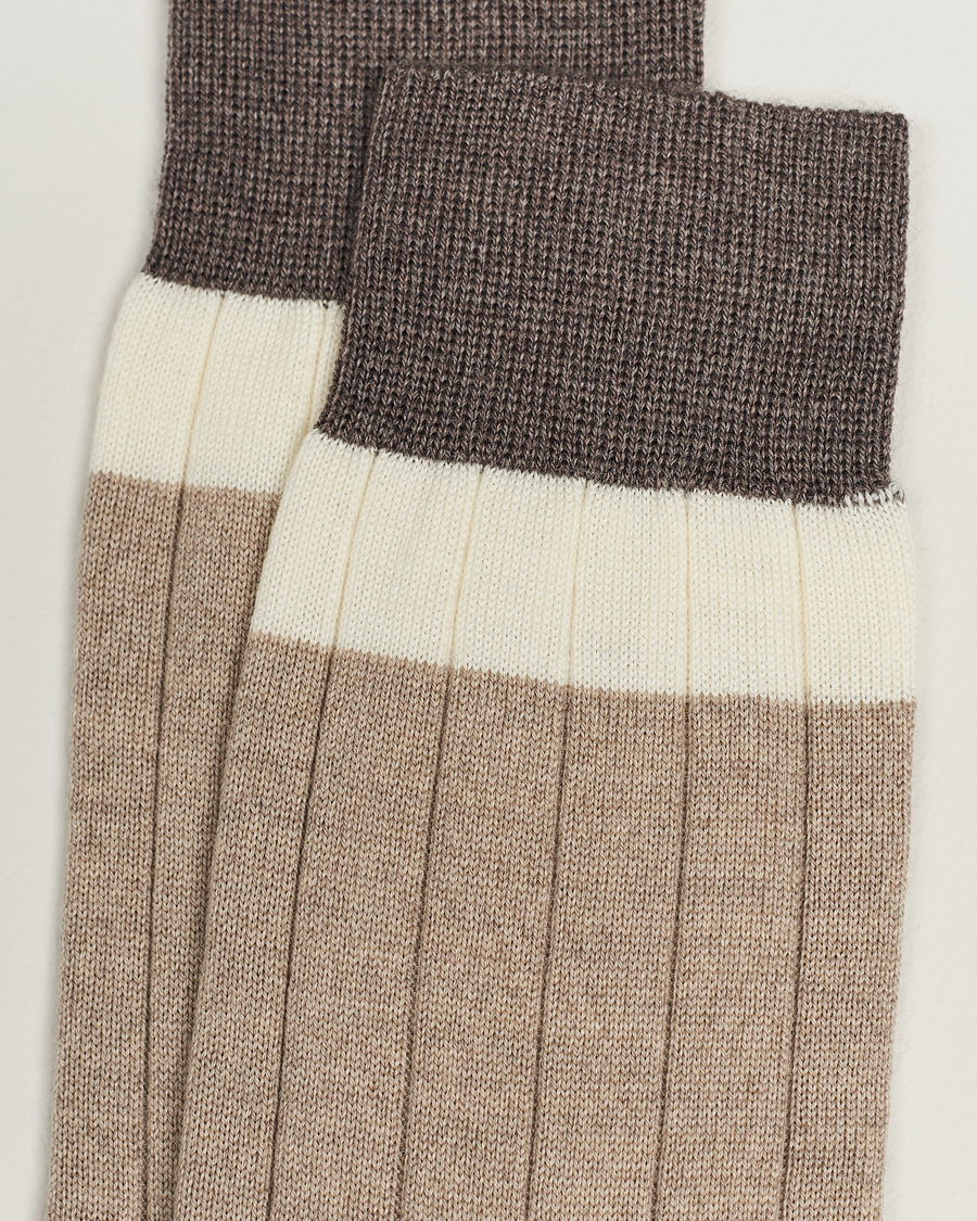 Herren | Unterwäsche | Bresciani | Wide Ribbed Block Stripe Wool Socks Biege