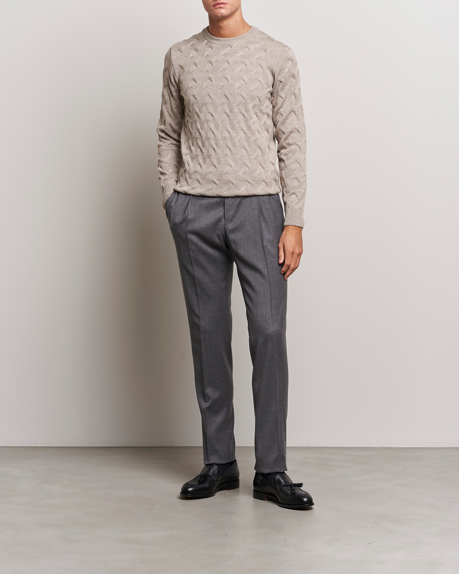 Herren | Pullover | Stenströms | Heavy Cable Merino Crew Neck Beige