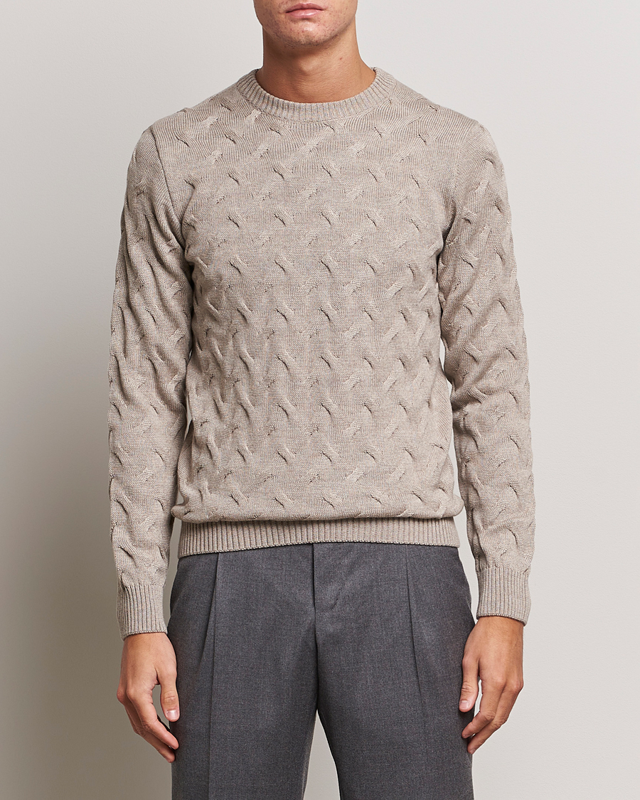 Herren | Pullover | Stenströms | Heavy Cable Merino Crew Neck Beige