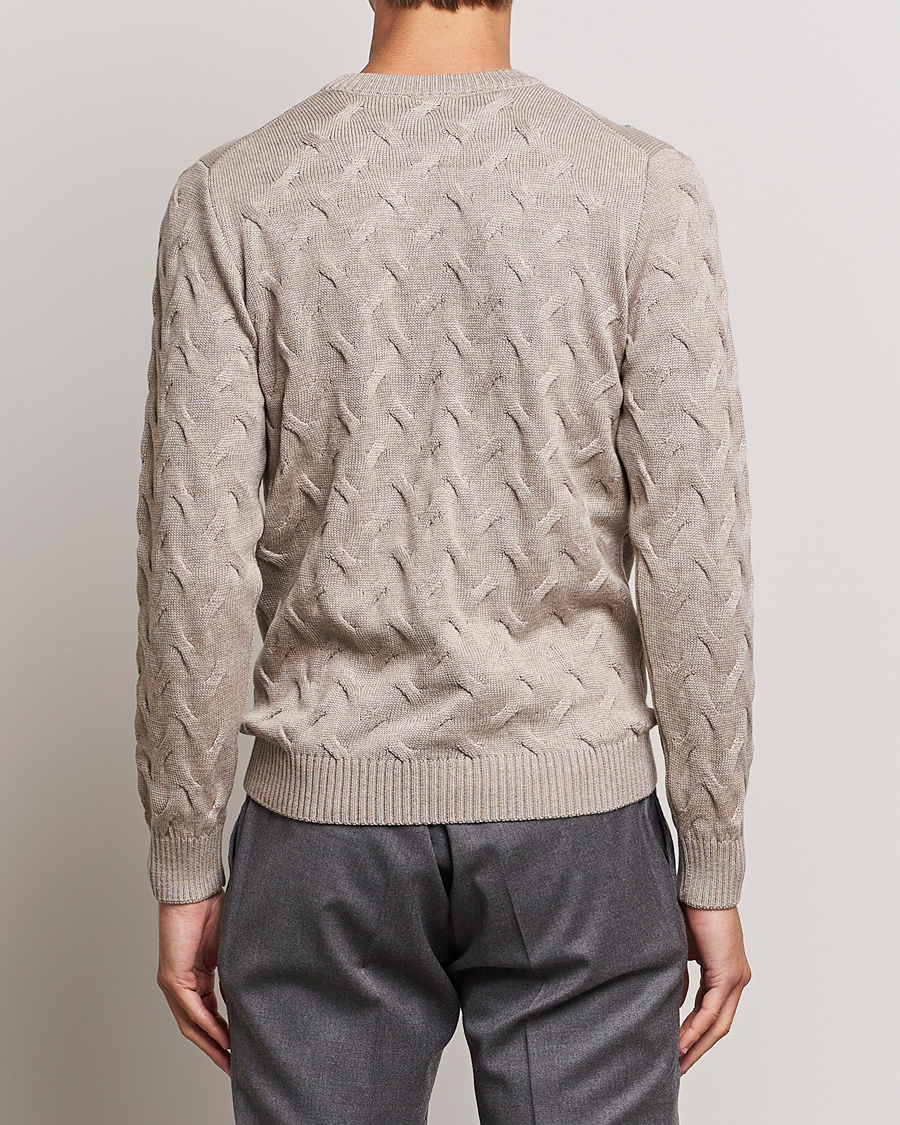 Herren | Pullover | Stenströms | Heavy Cable Merino Crew Neck Beige
