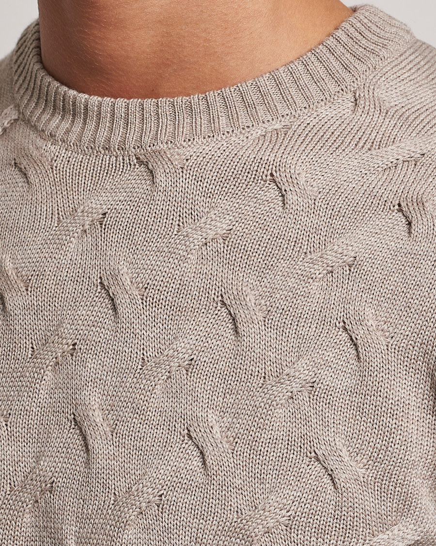 Herren | Pullover | Stenströms | Heavy Cable Merino Crew Neck Beige