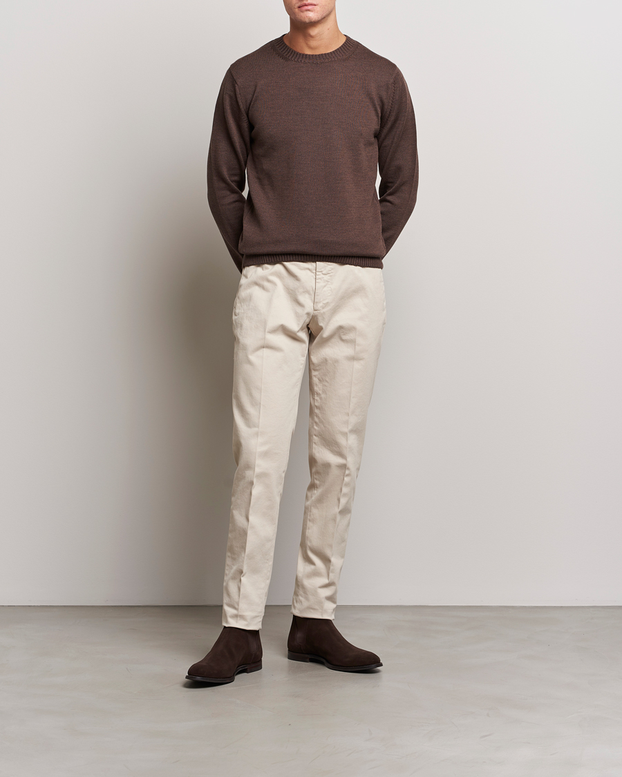 Herren | Pullover | Stenströms | Chunky Merino Crew Neck Brown