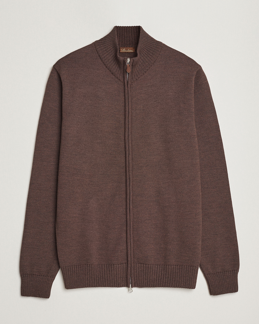 Herren | Pullover | Stenströms | Chunky Merino Full Zip Cardigan Brown