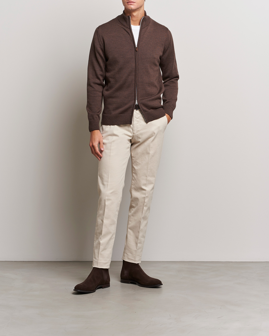 Herren | Pullover | Stenströms | Chunky Merino Full Zip Cardigan Brown