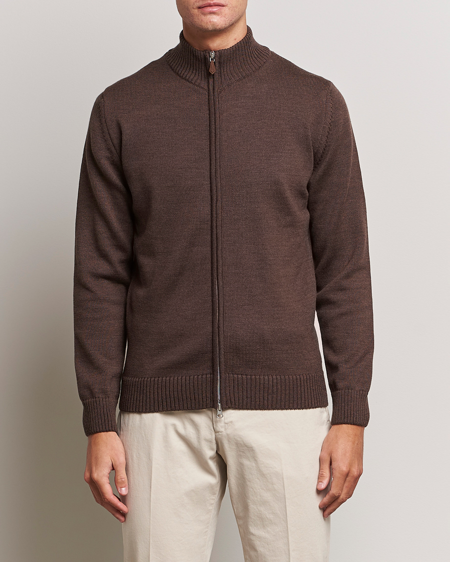 Herren | Pullover | Stenströms | Chunky Merino Full Zip Cardigan Brown