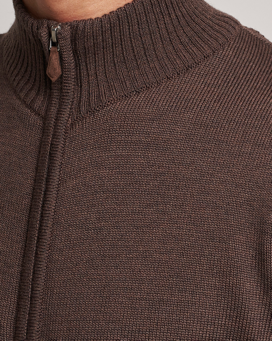 Herren | Pullover | Stenströms | Chunky Merino Full Zip Cardigan Brown