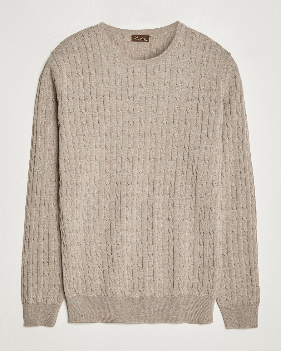 Herren | Pullover | Stenströms | Merino Cable Crew Neck Beige
