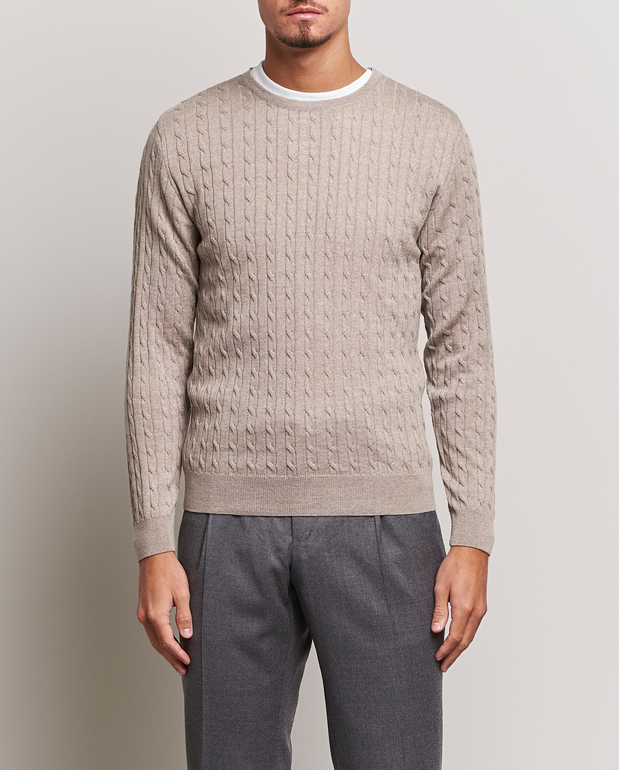 Herren | Pullover | Stenströms | Merino Cable Crew Neck Beige