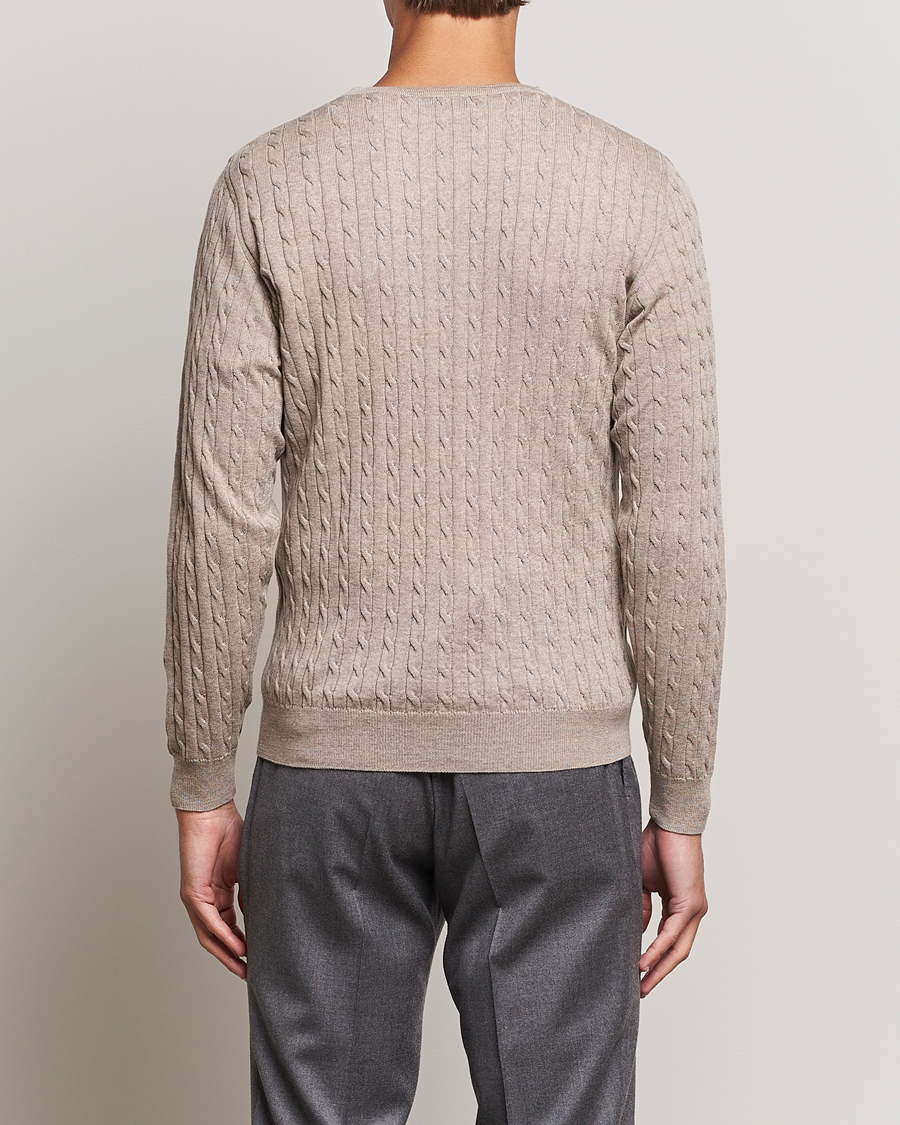 Herren | Pullover | Stenströms | Merino Cable Crew Neck Beige
