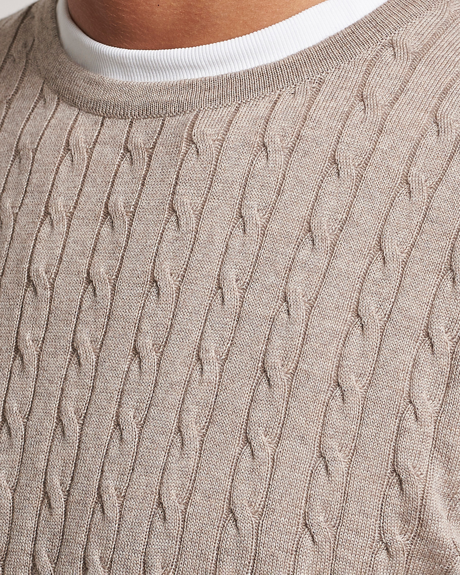 Herren | Pullover | Stenströms | Merino Cable Crew Neck Beige