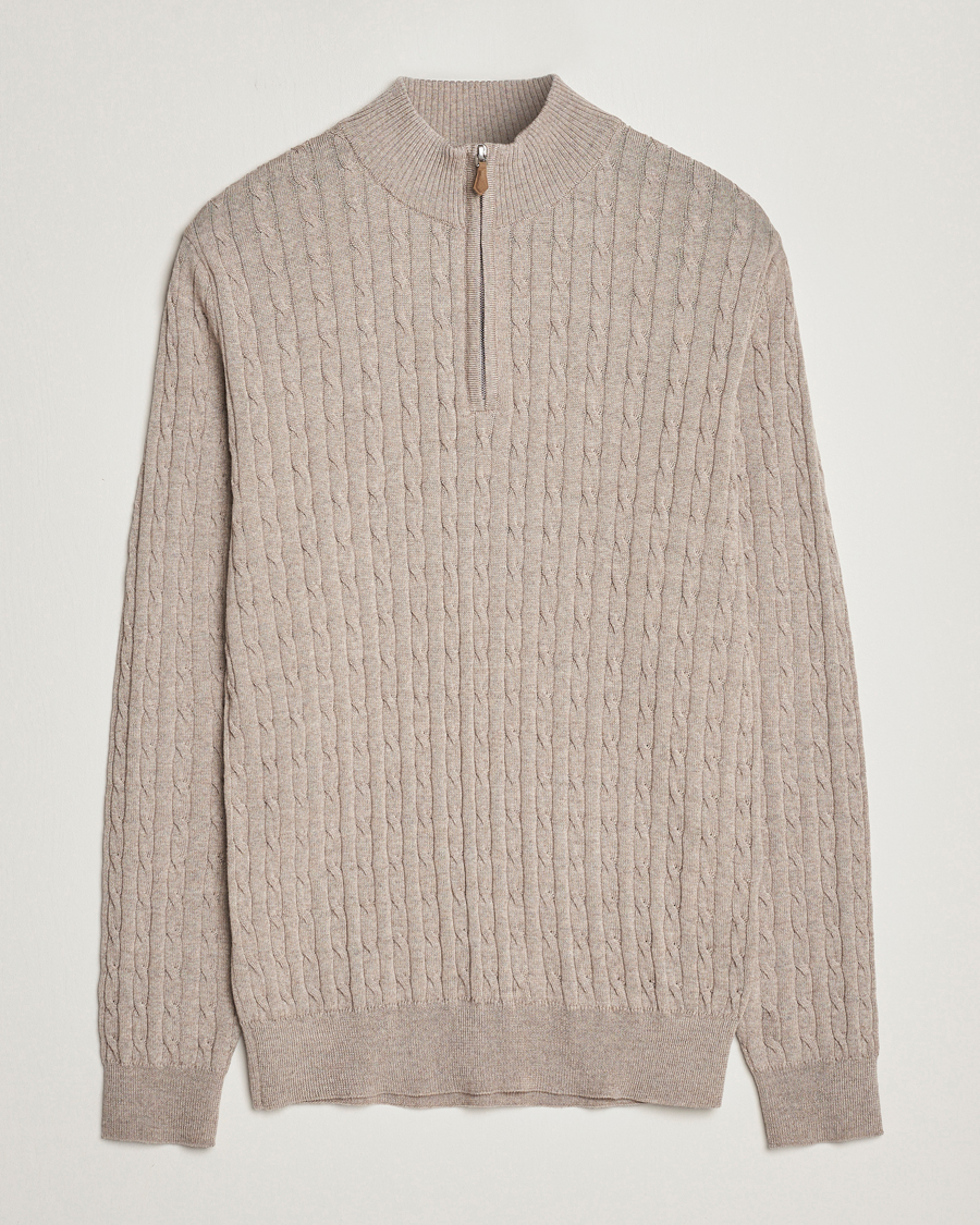 Herren | Pullover | Stenströms | Merino Cable Half Zip Beige