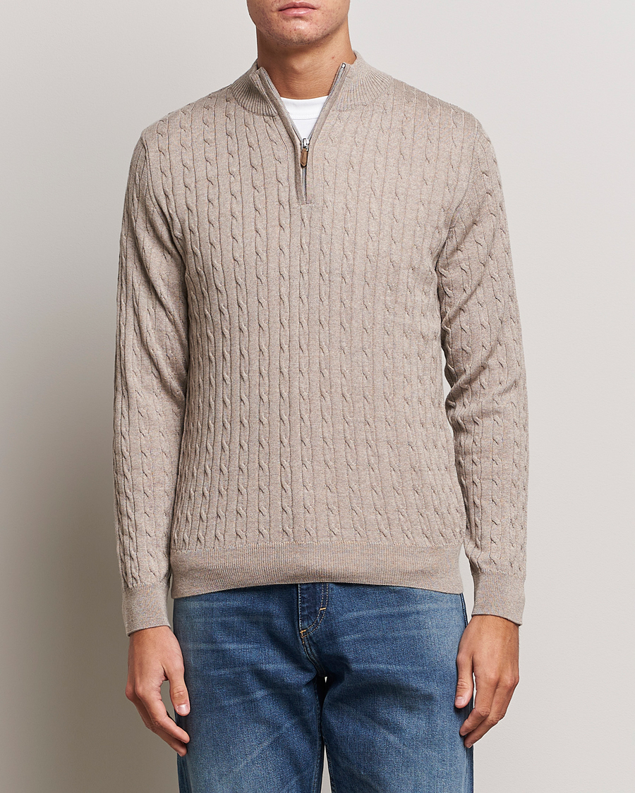 Herren | Pullover | Stenströms | Merino Cable Half Zip Beige