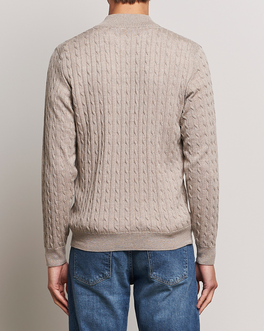 Herren | Pullover | Stenströms | Merino Cable Half Zip Beige