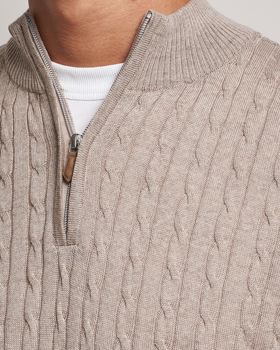 Herren | Pullover | Stenströms | Merino Cable Half Zip Beige