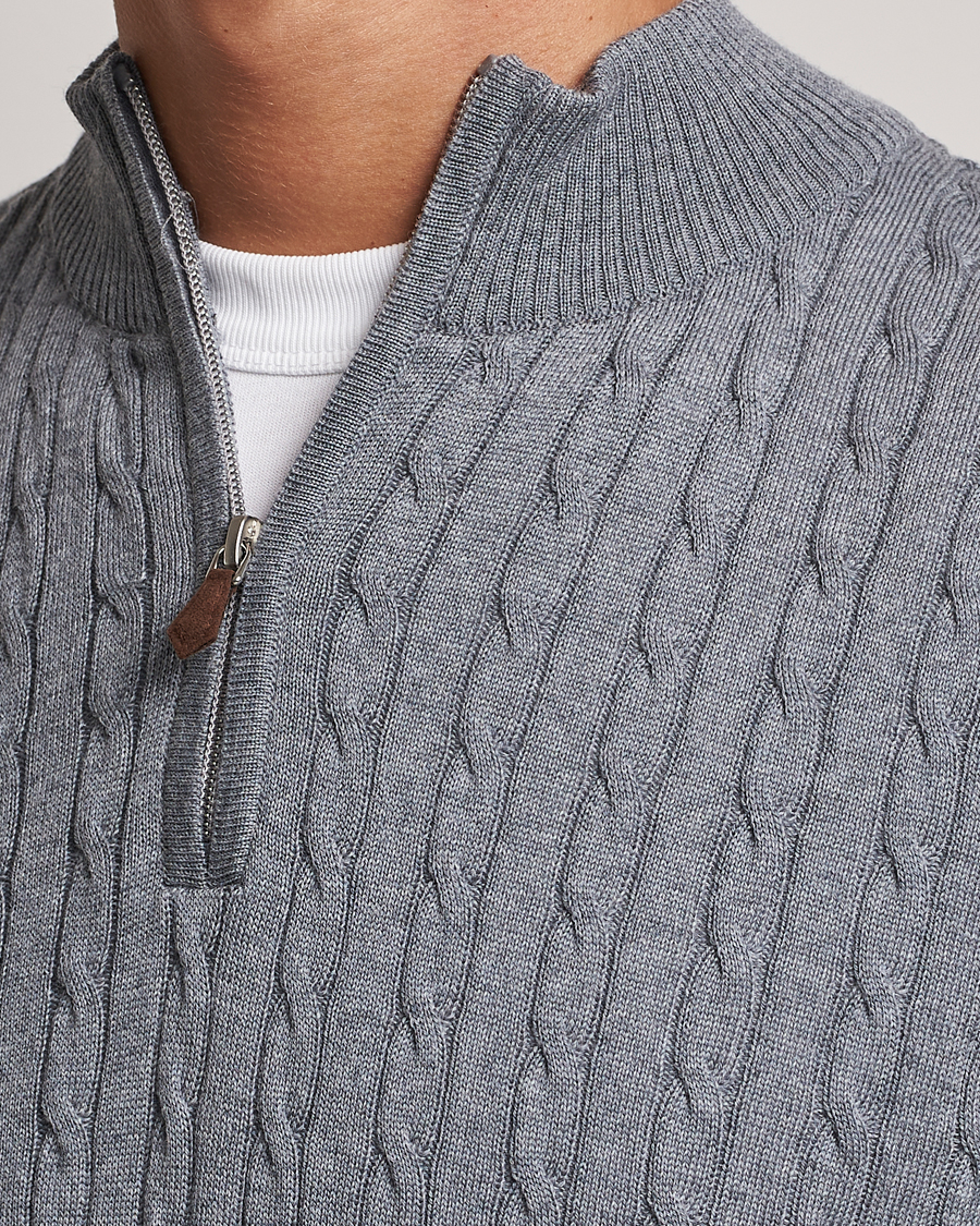 Herren | Pullover | Stenströms | Merino Cable Half Zip Grey
