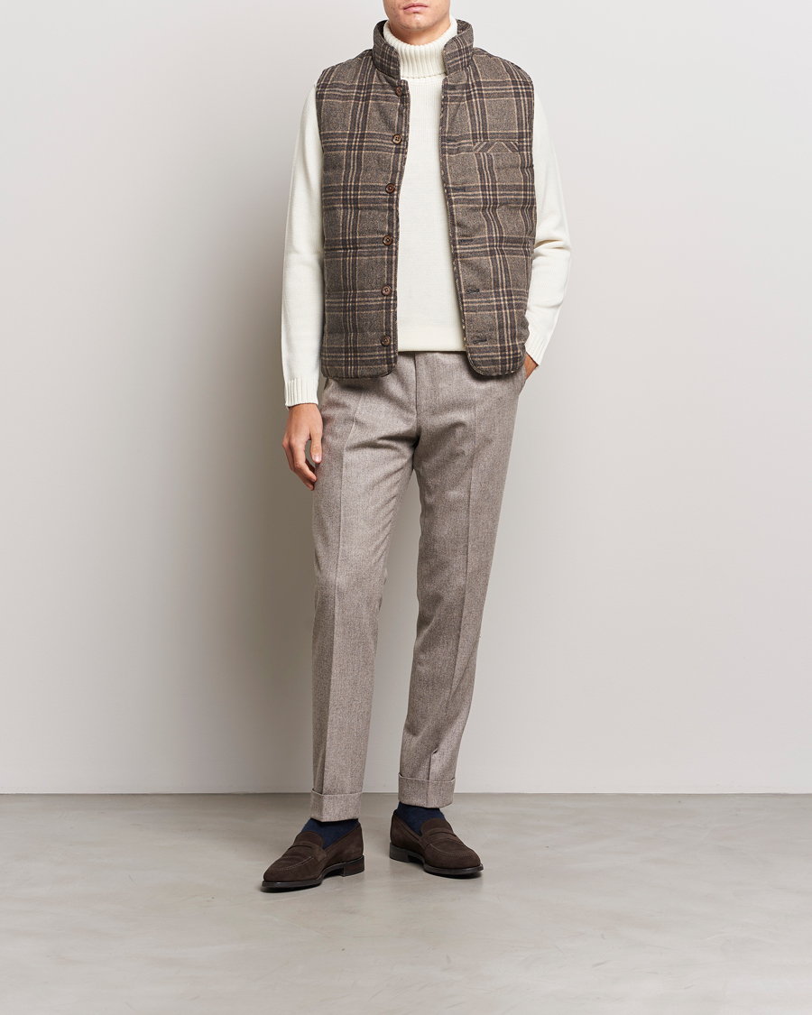 Herren | Jacken | Stenströms | Checked Wool Flannel Vest Brown