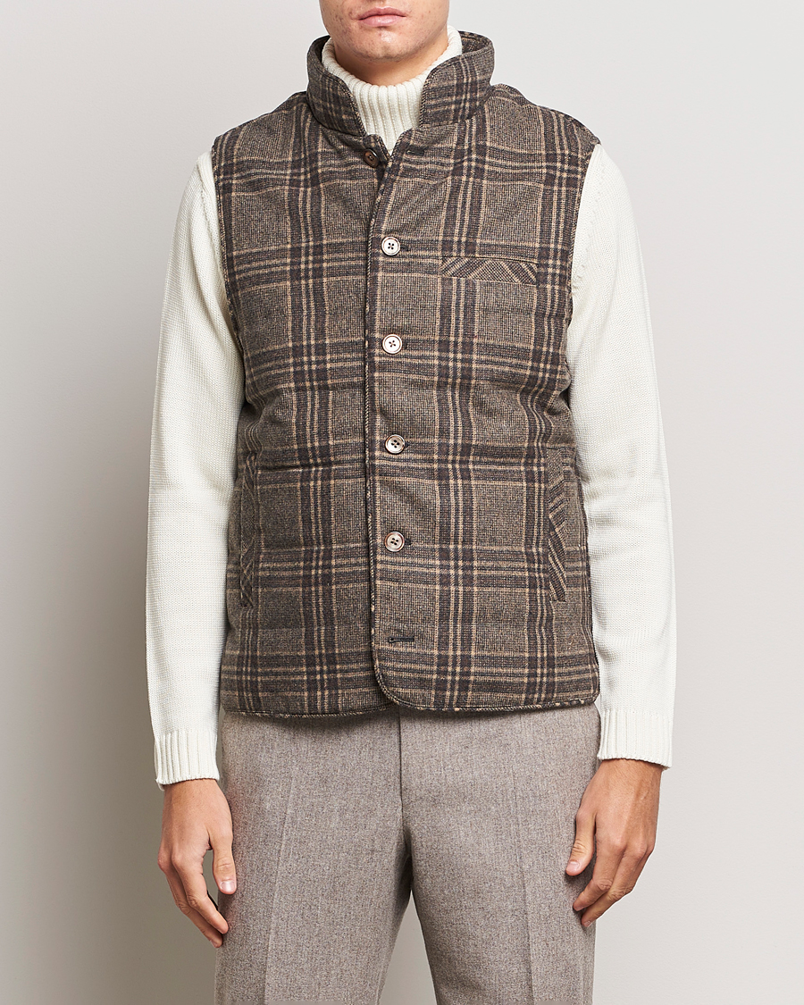 Herren | Jacken | Stenströms | Checked Wool Flannel Vest Brown