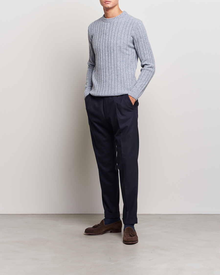 Herren | Pullover | Stenströms | Super Geelong Merino Crewneck Blue/Grey