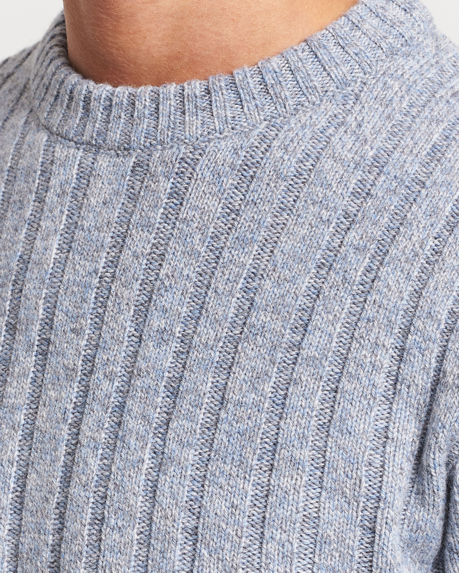 Herren | Pullover | Stenströms | Super Geelong Merino Crewneck Blue/Grey