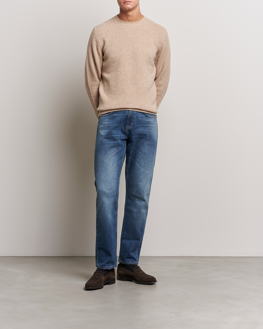 Herren | Pullover | Stenströms | Patterned Yak Merino Crewneck Beige