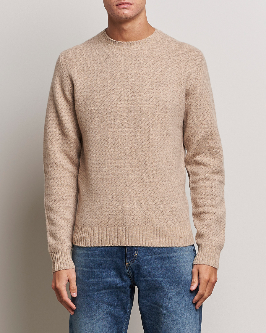 Herren | Pullover | Stenströms | Patterned Yak Merino Crewneck Beige