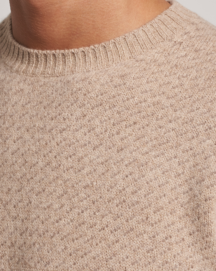 Herren | Pullover | Stenströms | Patterned Yak Merino Crewneck Beige