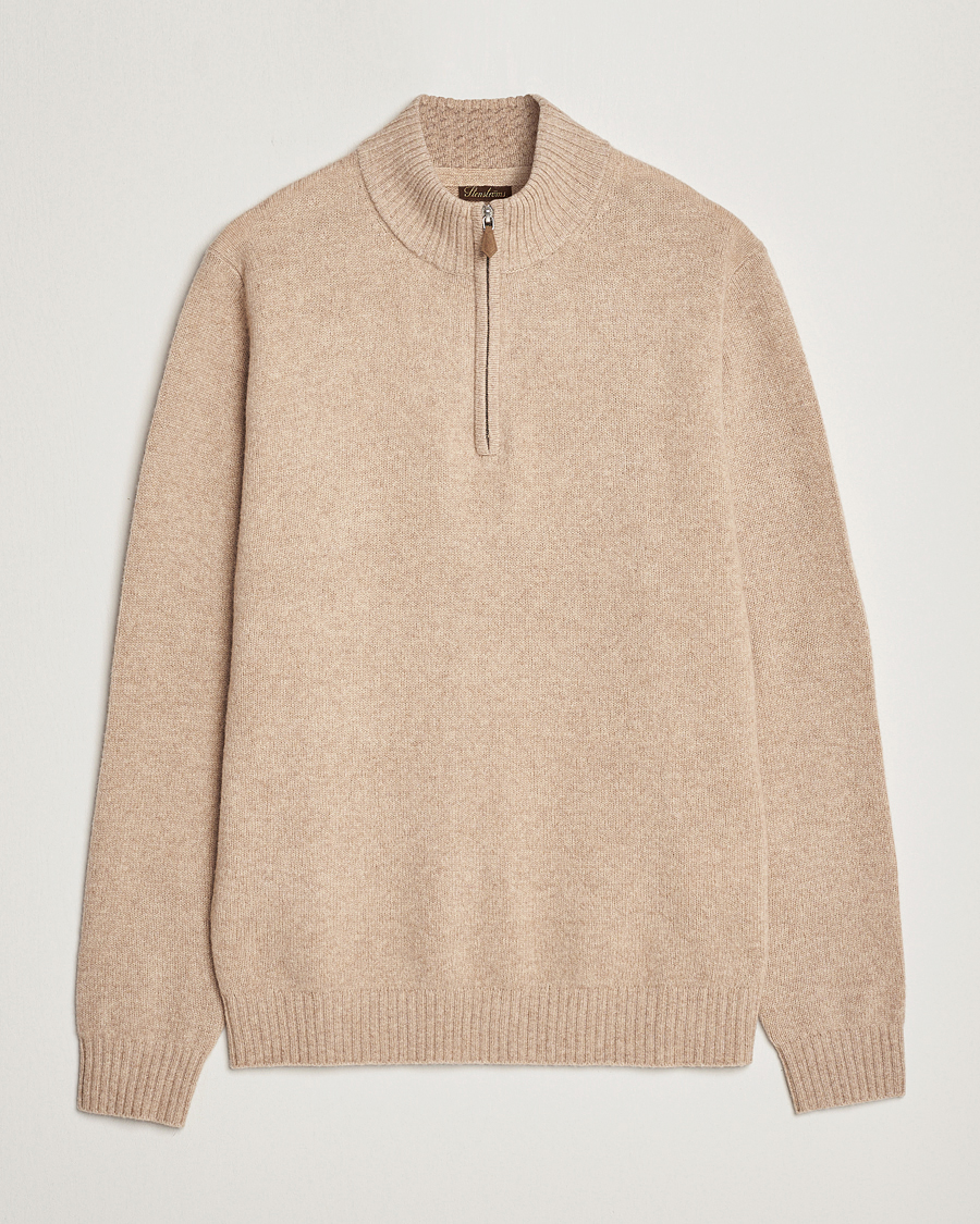 Herren | Pullover | Stenströms | Patterned Yak Merino Half-Zip Beige