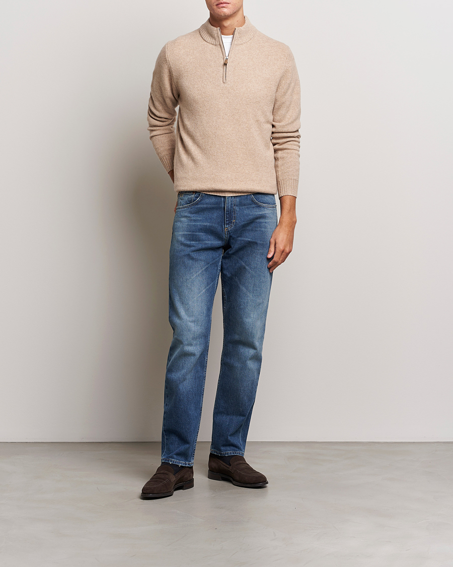 Herren | Pullover | Stenströms | Patterned Yak Merino Half-Zip Beige