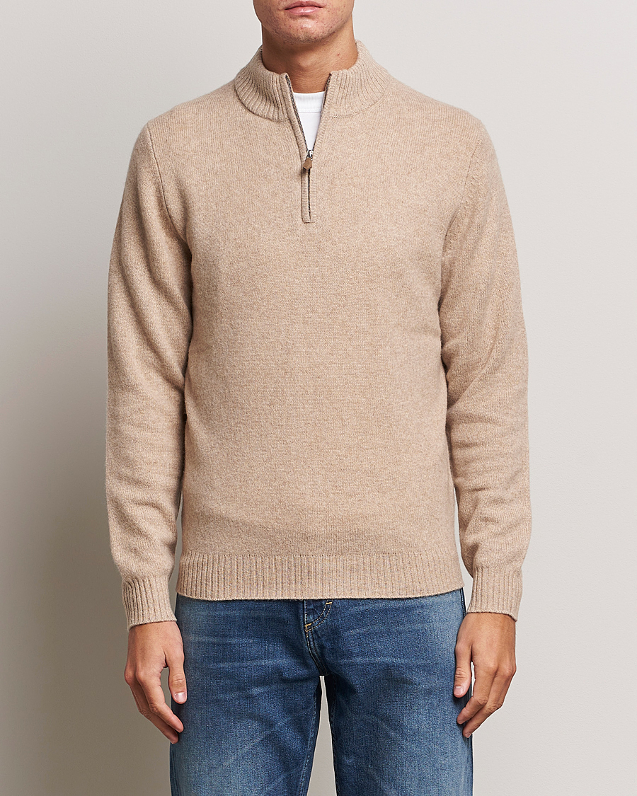 Herren | Pullover | Stenströms | Patterned Yak Merino Half-Zip Beige