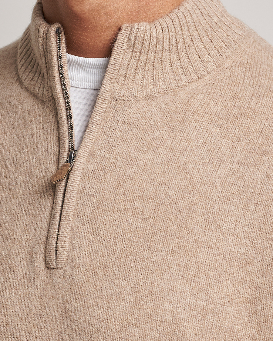 Herren | Pullover | Stenströms | Patterned Yak Merino Half-Zip Beige