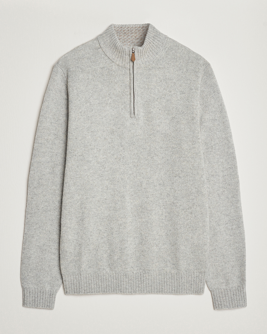 Herren | Pullover | Stenströms | Patterned Yak Merino Half-Zip Grey