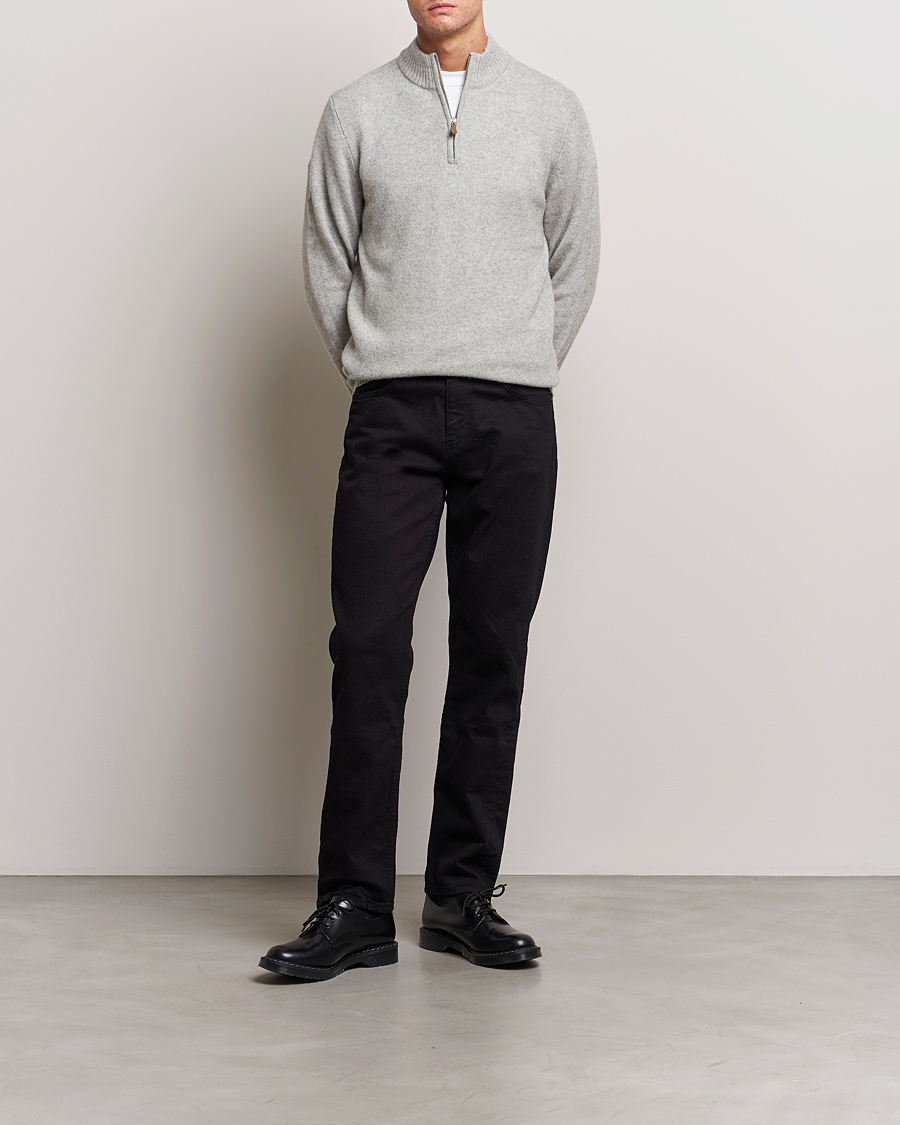 Herren | Pullover | Stenströms | Patterned Yak Merino Half-Zip Grey