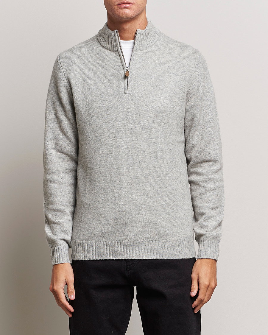 Herren | Pullover | Stenströms | Patterned Yak Merino Half-Zip Grey
