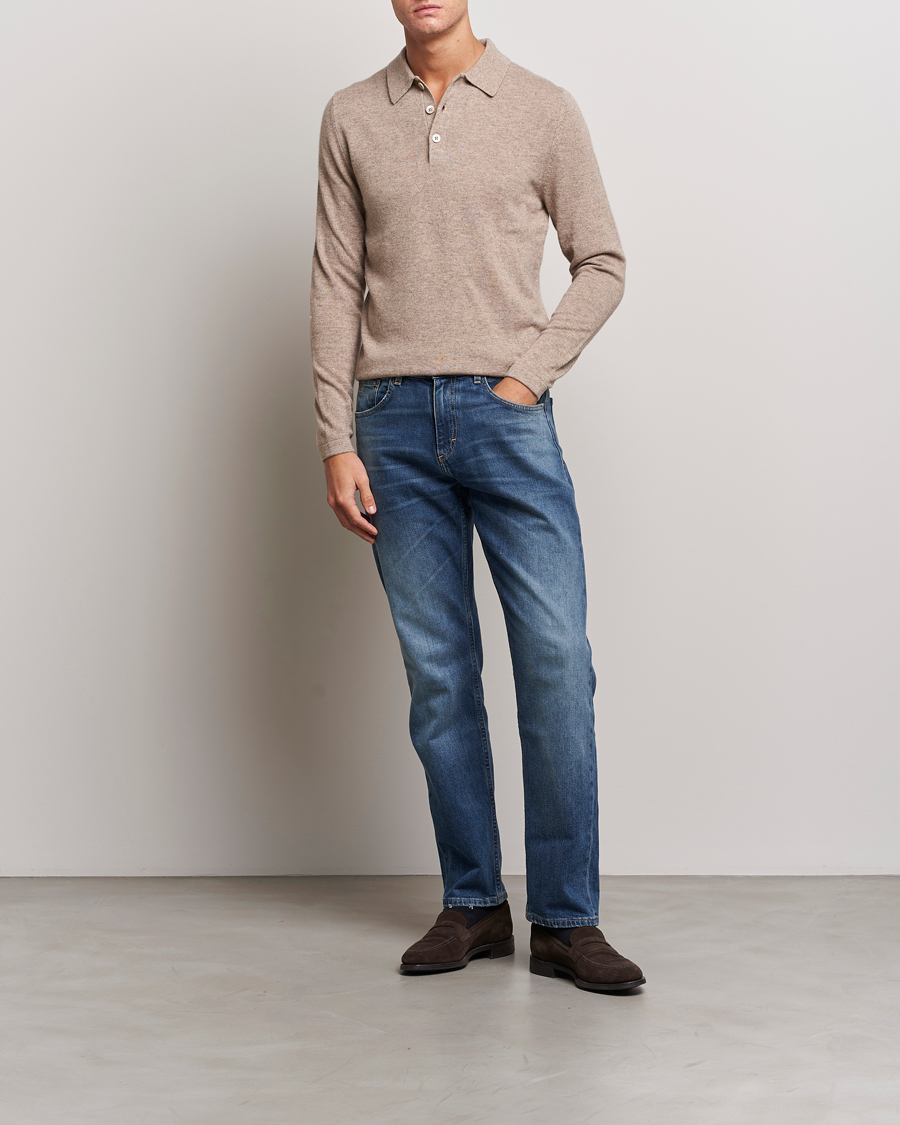 Herren | Pullover | Stenströms | Cashmere Poloshirt Beige