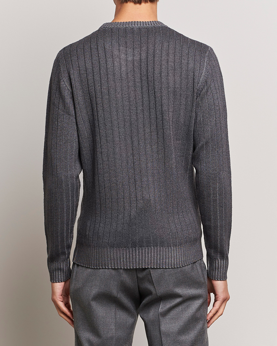 Herren | Pullover | Stenströms | Garment Dyed Ribbed Merino Wool Crewneck Grey