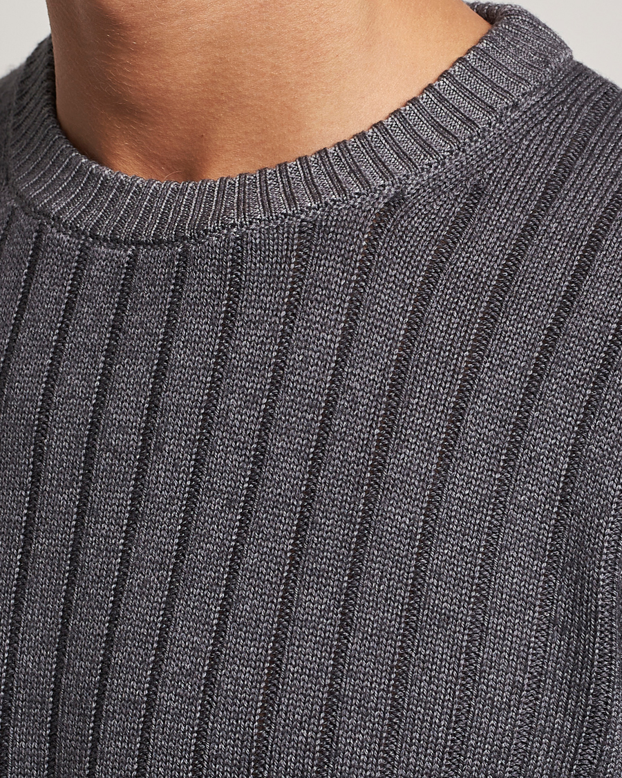 Herren | Pullover | Stenströms | Garment Dyed Ribbed Merino Wool Crewneck Grey