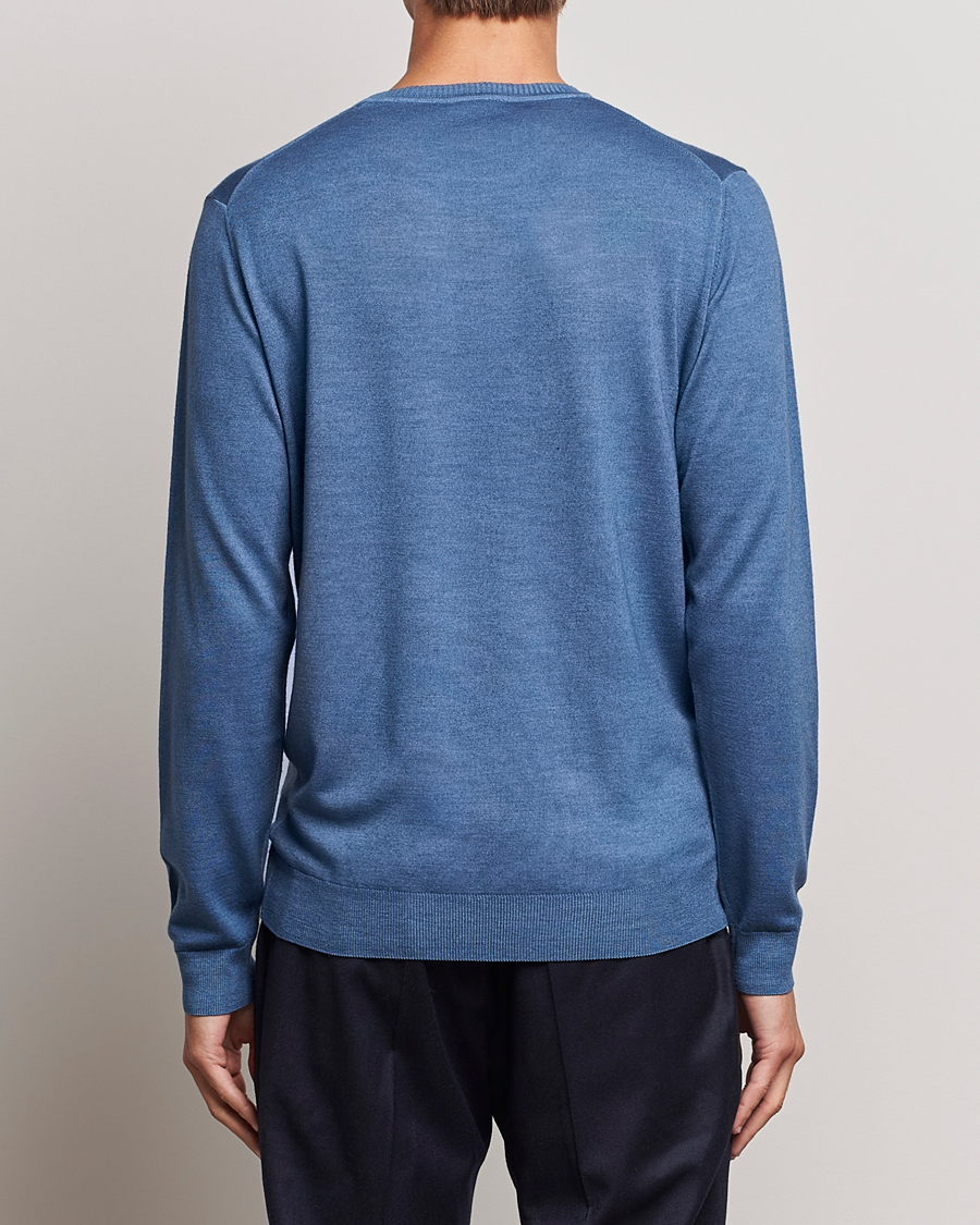 Herren | Pullover | Stenströms | Garment Dyed Merino Wool Crewneck Blue