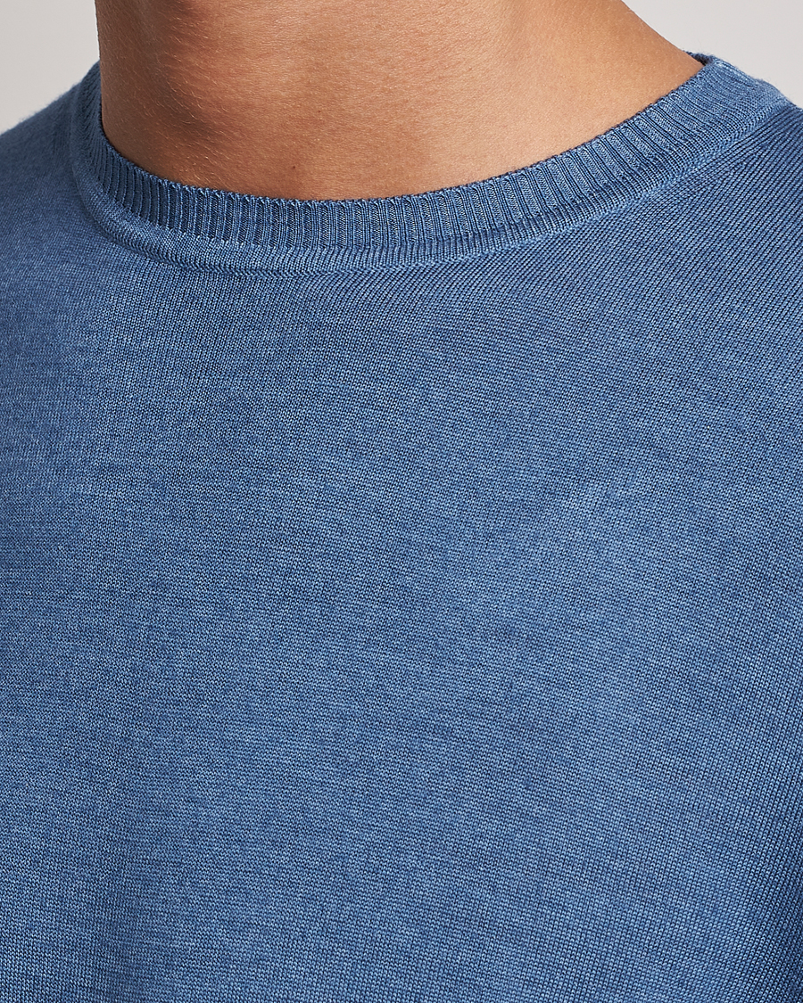 Herren | Pullover | Stenströms | Garment Dyed Merino Wool Crewneck Blue