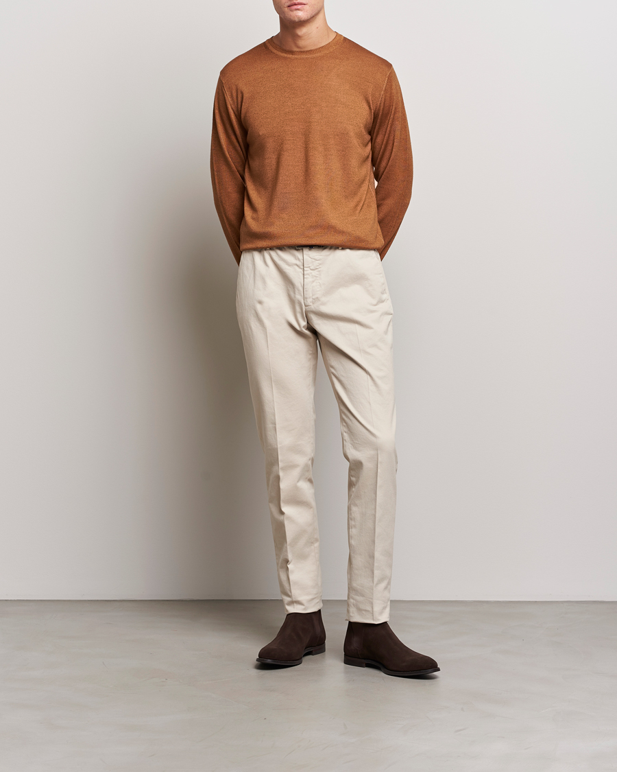 Herren | Pullover | Stenströms | Garment Dyed Merino Wool Crewneck Rust