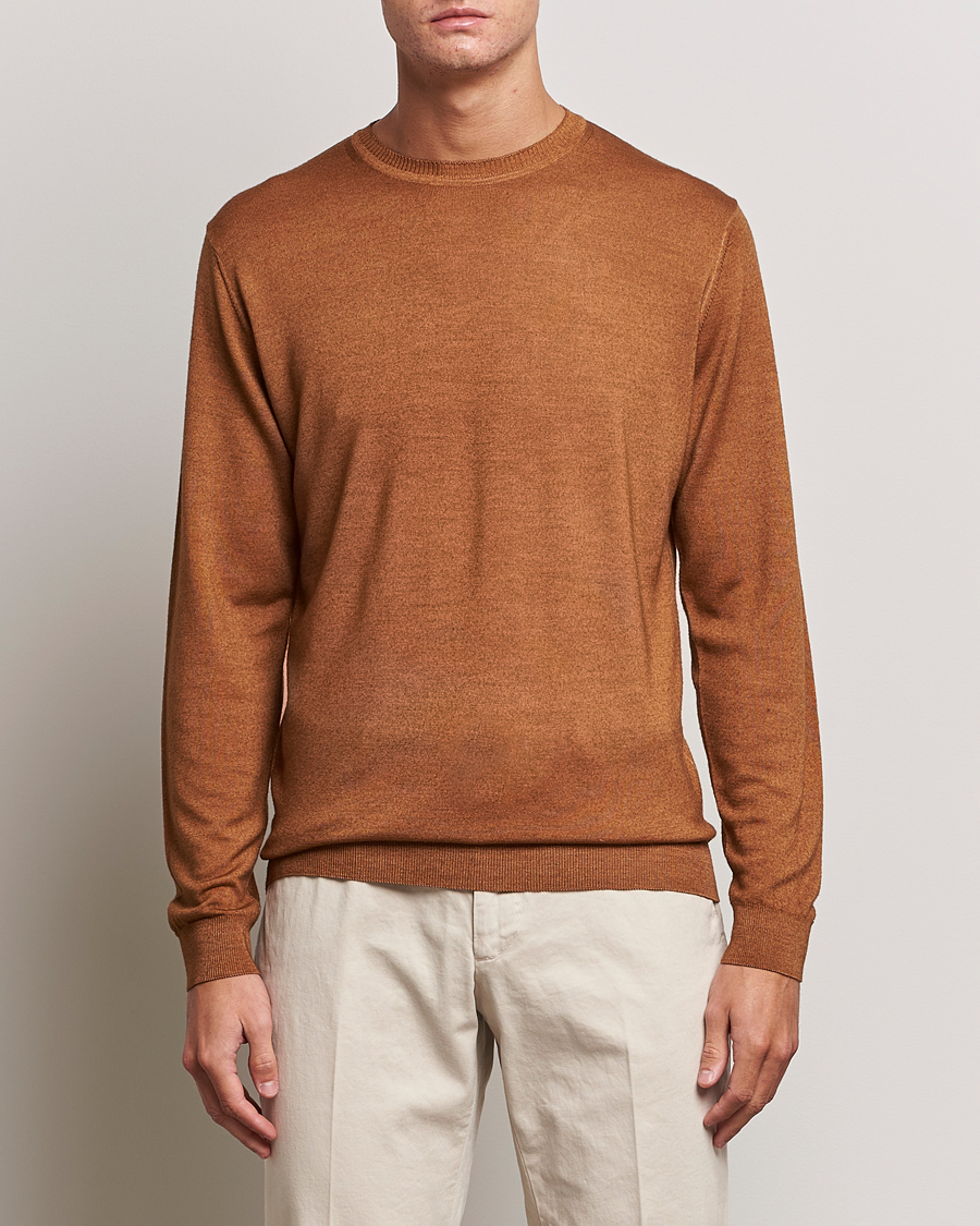 Herren | Pullover | Stenströms | Garment Dyed Merino Wool Crewneck Rust