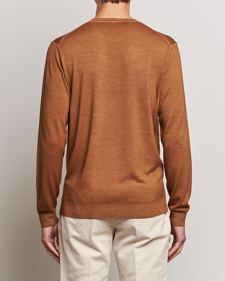 Herren | Pullover | Stenströms | Garment Dyed Merino Wool Crewneck Rust