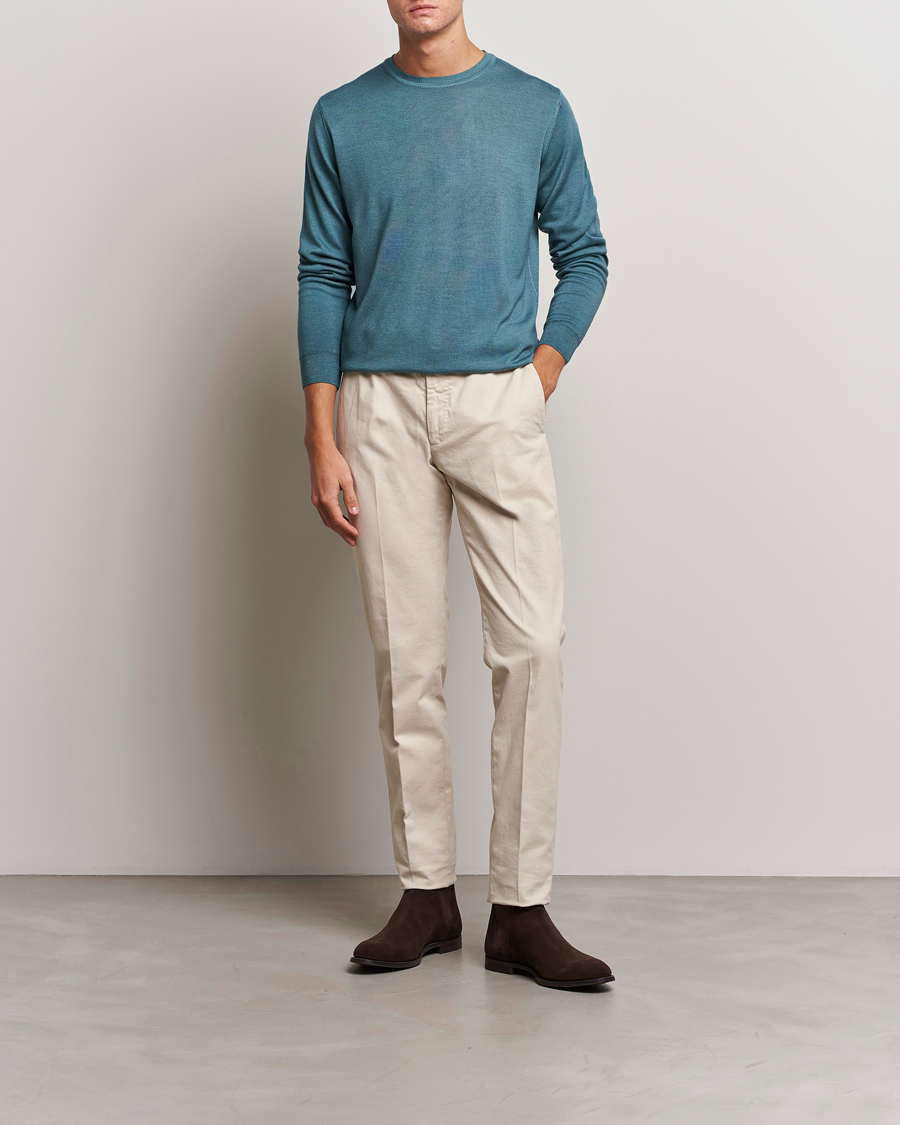 Herren | Pullover | Stenströms | Garment Dyed Merino Wool Crewneck Petrol