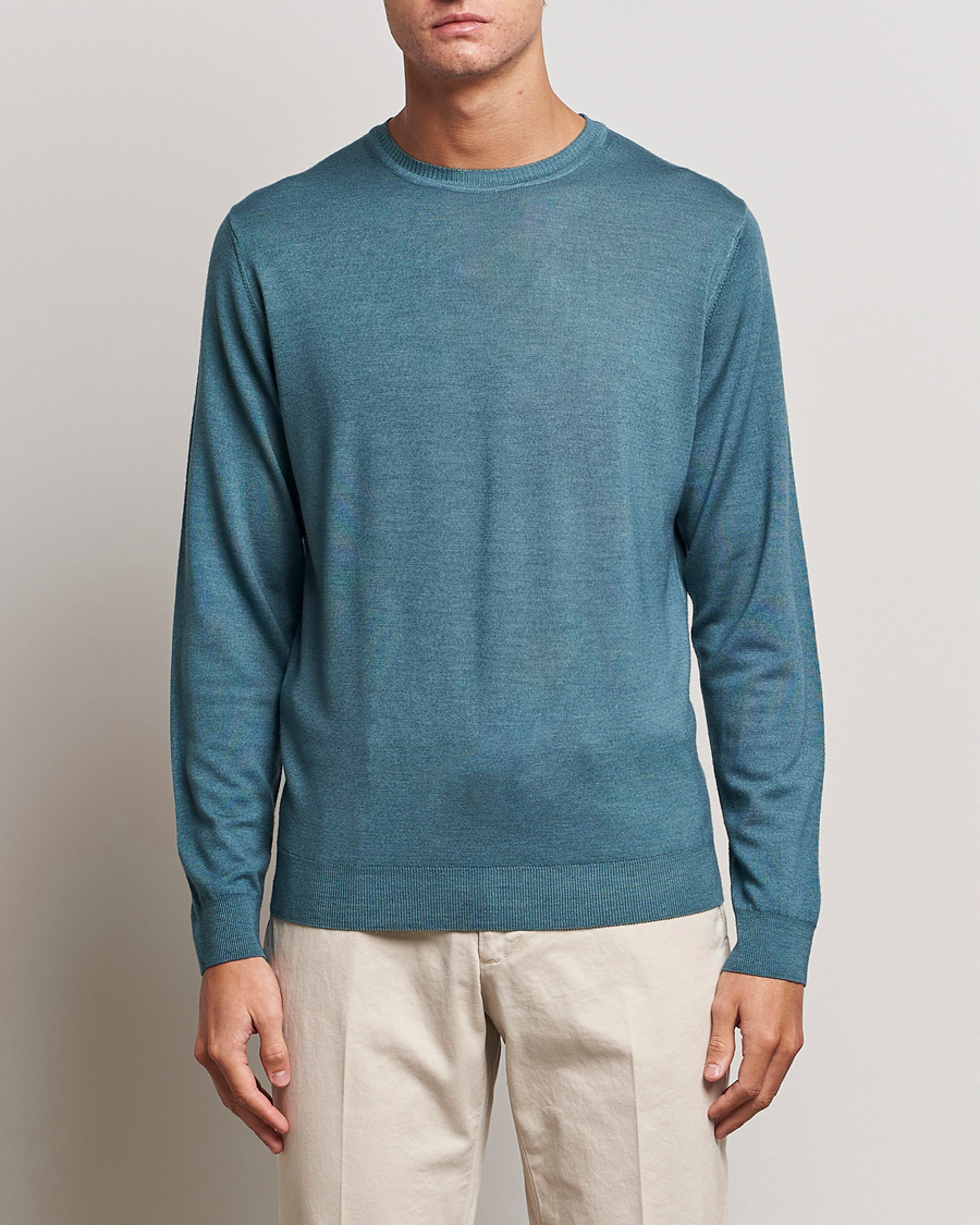 Herren | Pullover | Stenströms | Garment Dyed Merino Wool Crewneck Petrol