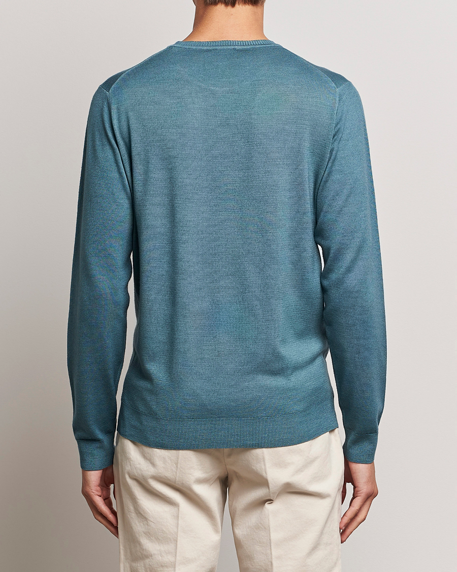 Herren | Pullover | Stenströms | Garment Dyed Merino Wool Crewneck Petrol